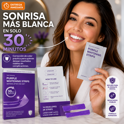 Purple Whitening Strips – Tiras Blanqueadoras con Tecnología PAP+