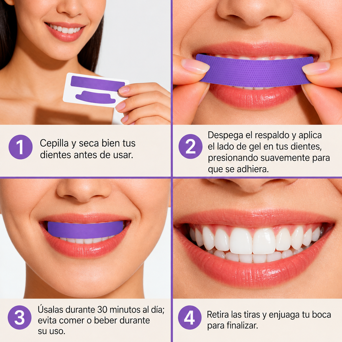 Purple Whitening Strips – Tiras Blanqueadoras con Tecnología PAP+