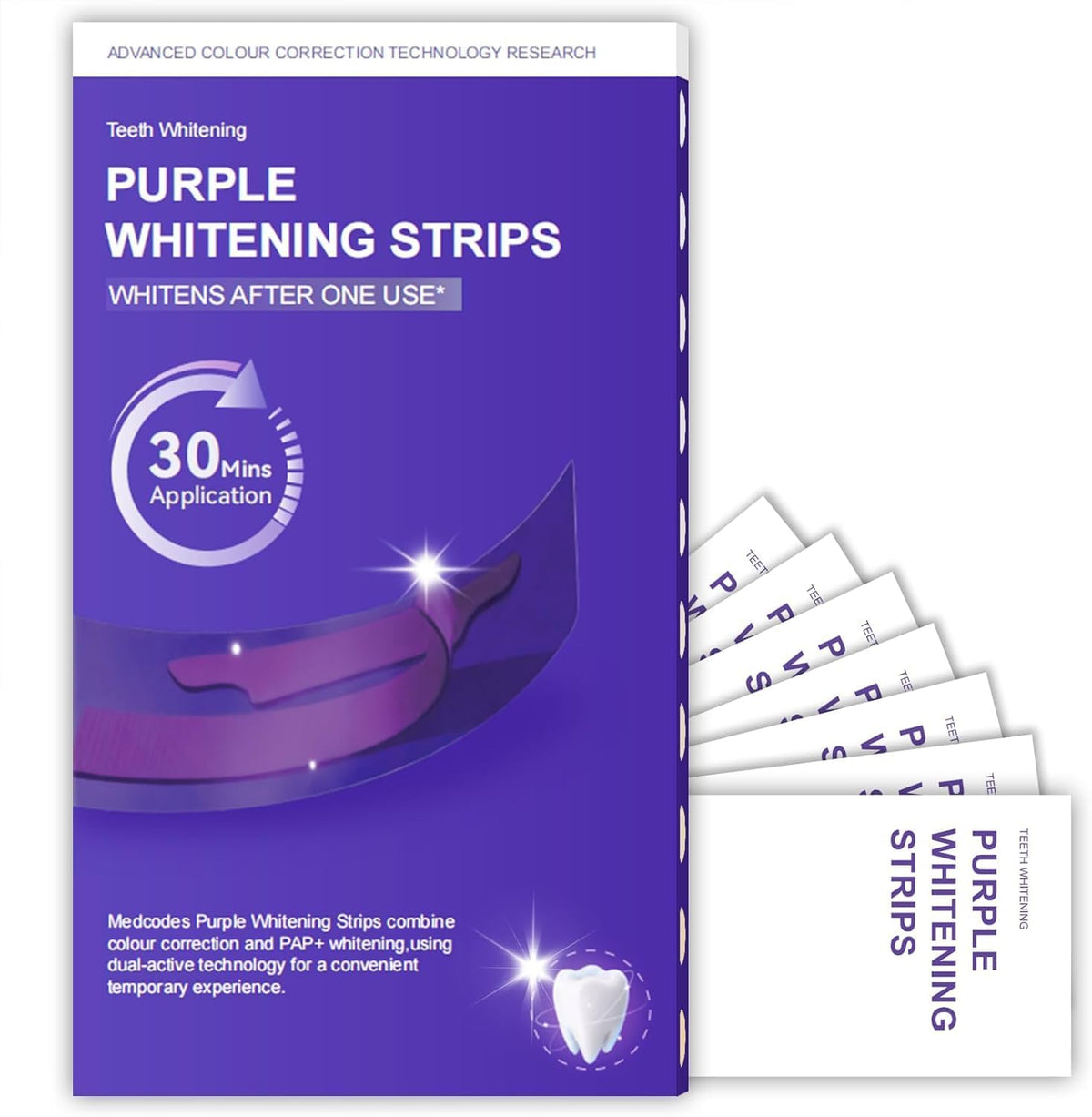 Purple Whitening Strips – Tiras Blanqueadoras con Tecnología PAP+