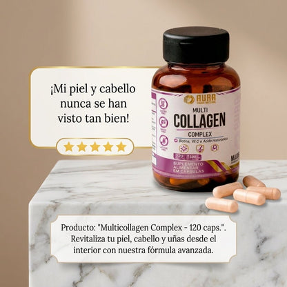 AURA Multicolágeno Complex | Fórmula Avanzada con Ácido Hialurónico | 120 caps.