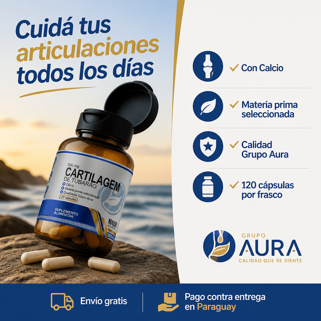 Cartílago de Tiburón Natural Aura 500mg - 120 Cápsulas | Suplemento para Huesos y Articulaciones