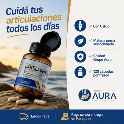 Cartílago de Tiburón Natural Aura 500mg - 120 Cápsulas | Suplemento para Huesos y Articulaciones