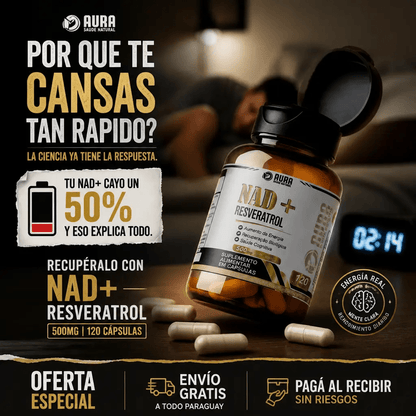 NAD+ Resveratrol 500mg – Suplemento Antienvejecimiento para Energía y Recuperación Celular 120 Cápsulas