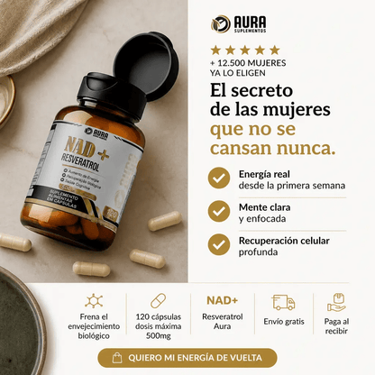 NAD+ Resveratrol 500mg – Suplemento Antienvejecimiento para Energía y Recuperación Celular 120 Cápsulas