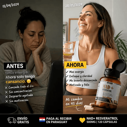 NAD+ Resveratrol 500mg – Suplemento Antienvejecimiento para Energía y Recuperación Celular 120 Cápsulas